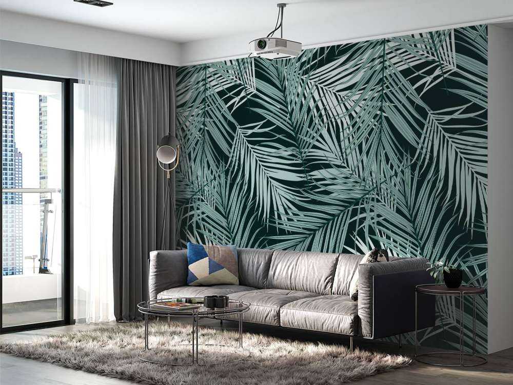 Tropische Blätter auf schwarzem Hintergrund