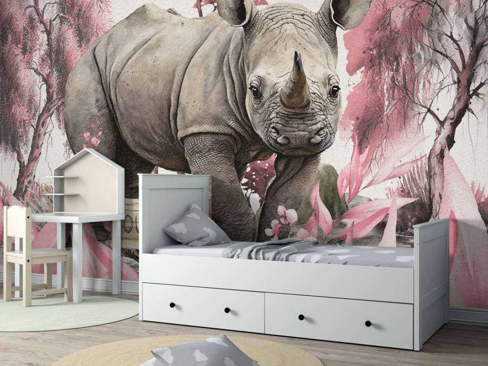 Baby-Nashorn in der Savanne rosa