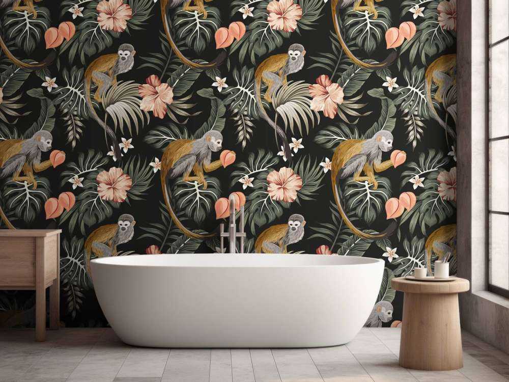 Tropische Blätter mit Affen