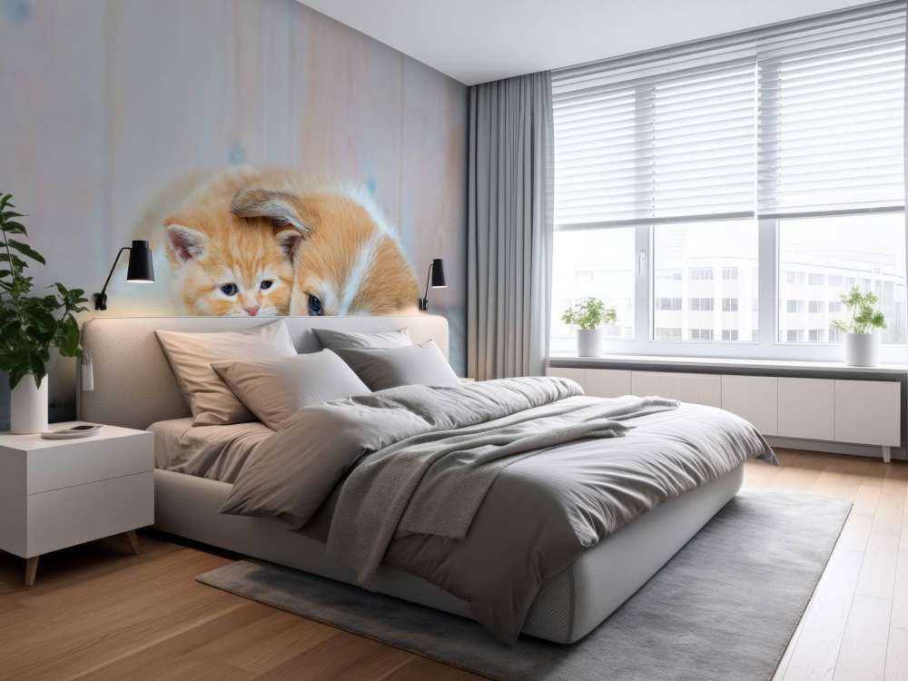 Katzentapete. Bild eines Kätzchens und eines Welpen.