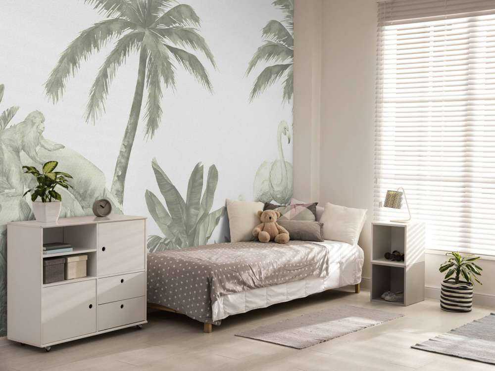 Affen und Flamingos in Grün