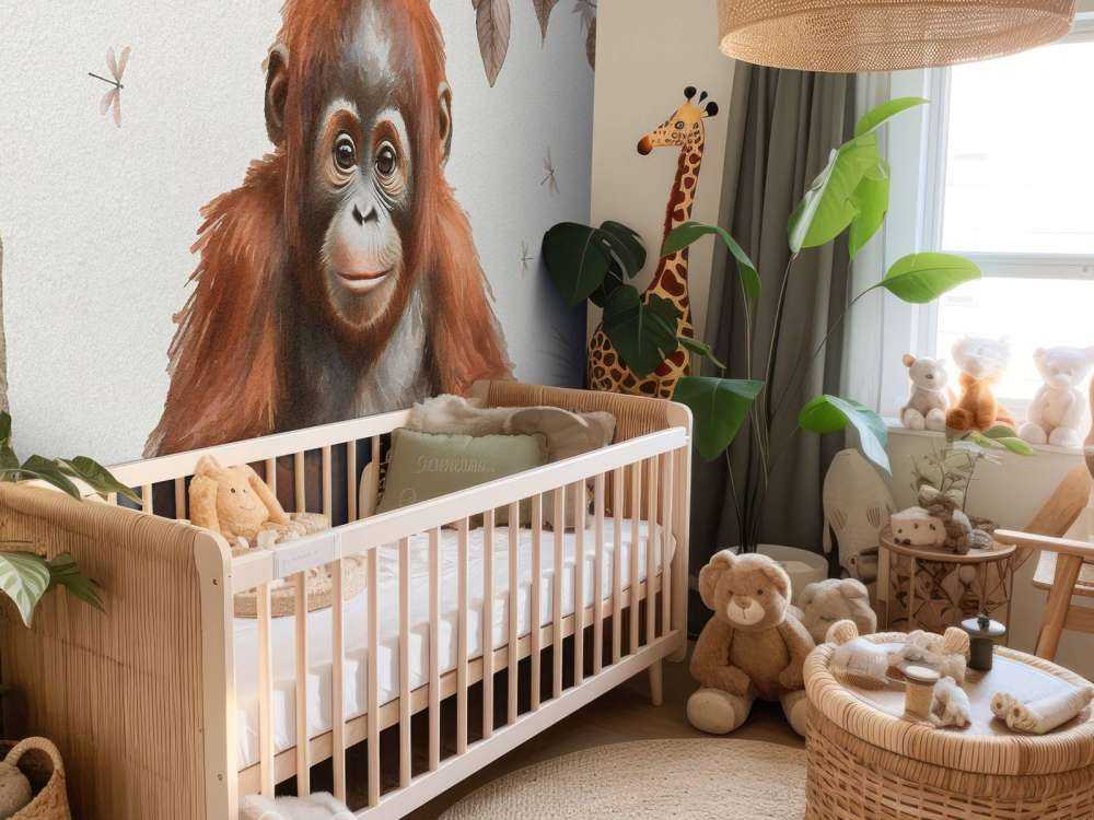 Junger Orang-Utan im Dschungel taupe