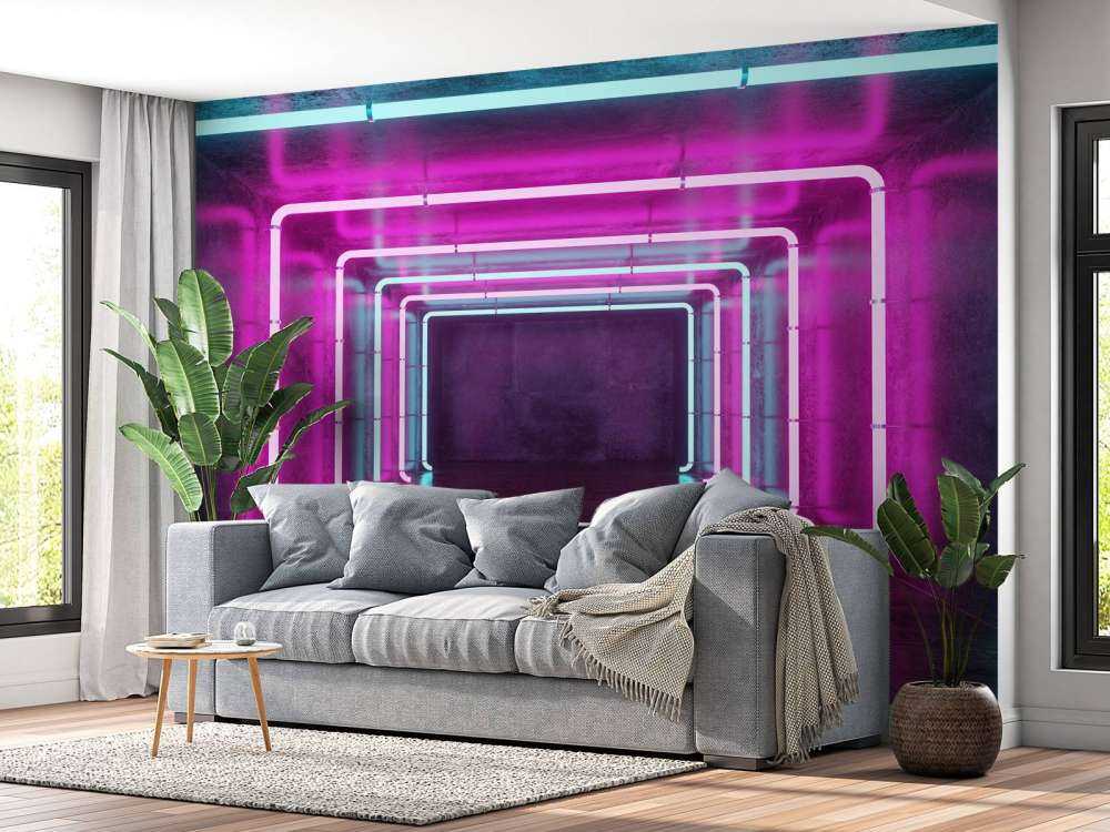 Betonsaal mit Neonröhren