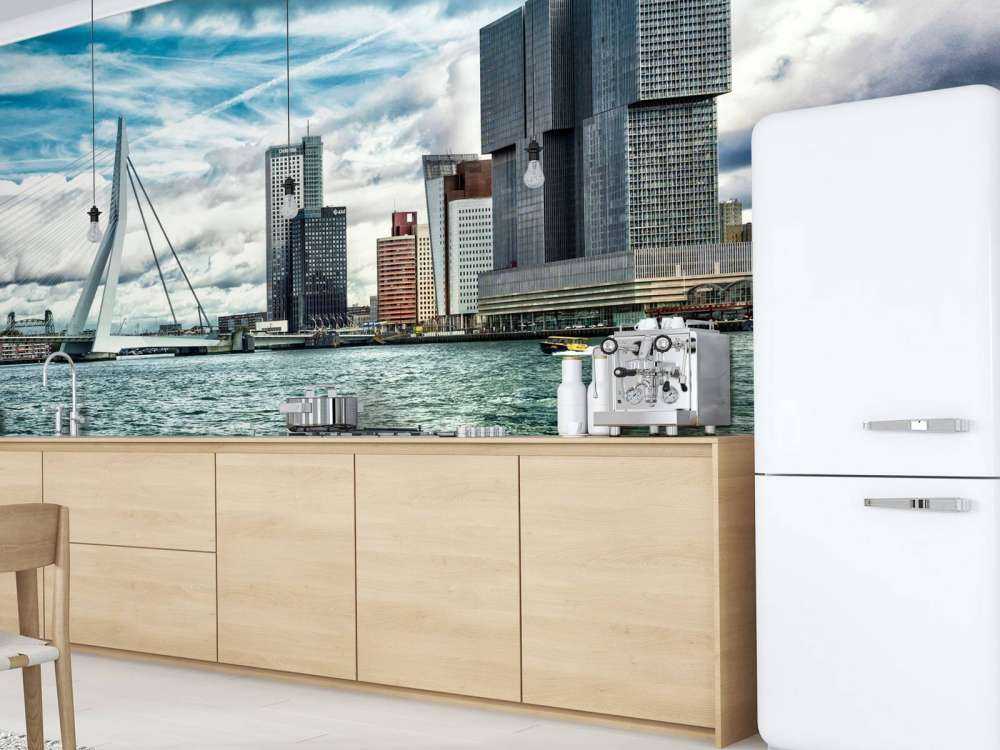 Skyline' Rotterdam mit Blick auf den Kop van Zuid in Farbe 