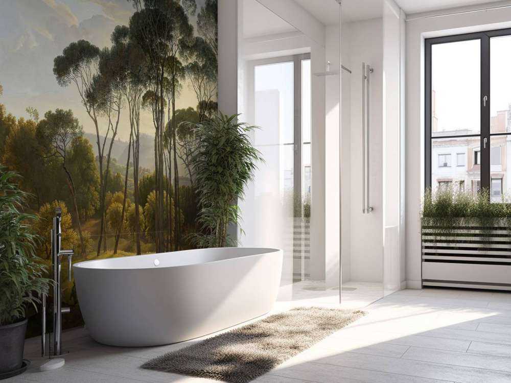 Italienische Landschaft mit Schirm Kiefern auf Fototapete