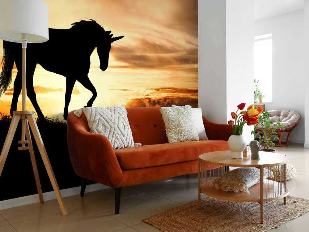 Einhorn-Silhouette bei Sonnenuntergang