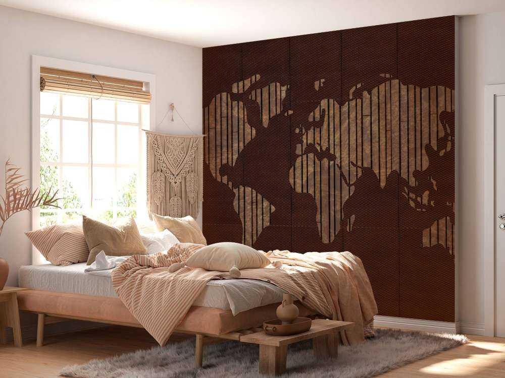 Weltkarte mit Holztextur