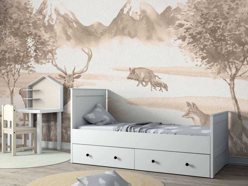 Wald mit Tieren in Taupe