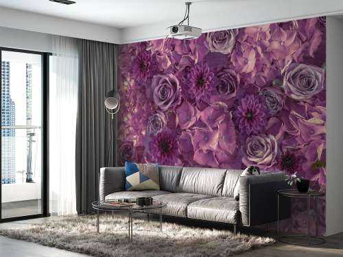 Lila Hortensien, Rosen und Dahlien