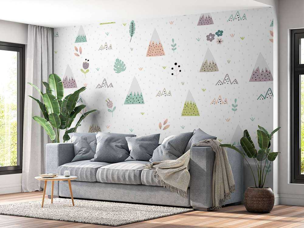 Berge, Pflanzen und Blumenmuster