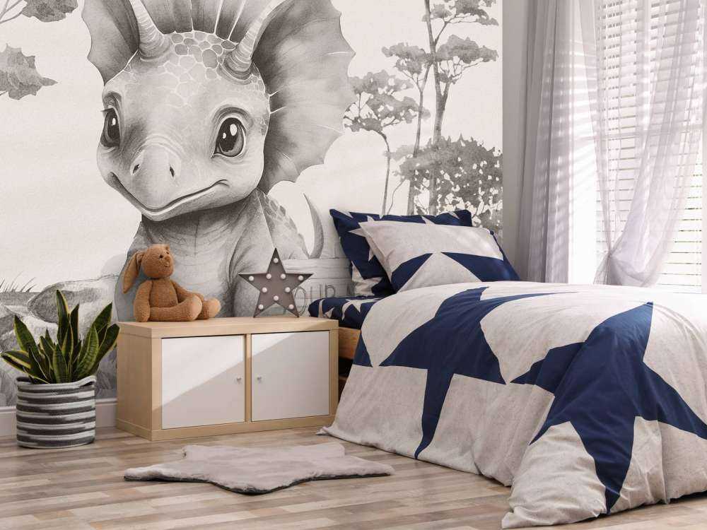 Baby-Triceratops im beigefarbenen Dschungel