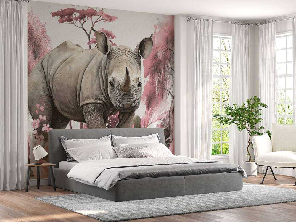 Baby-Nashorn in der Savanne rosa