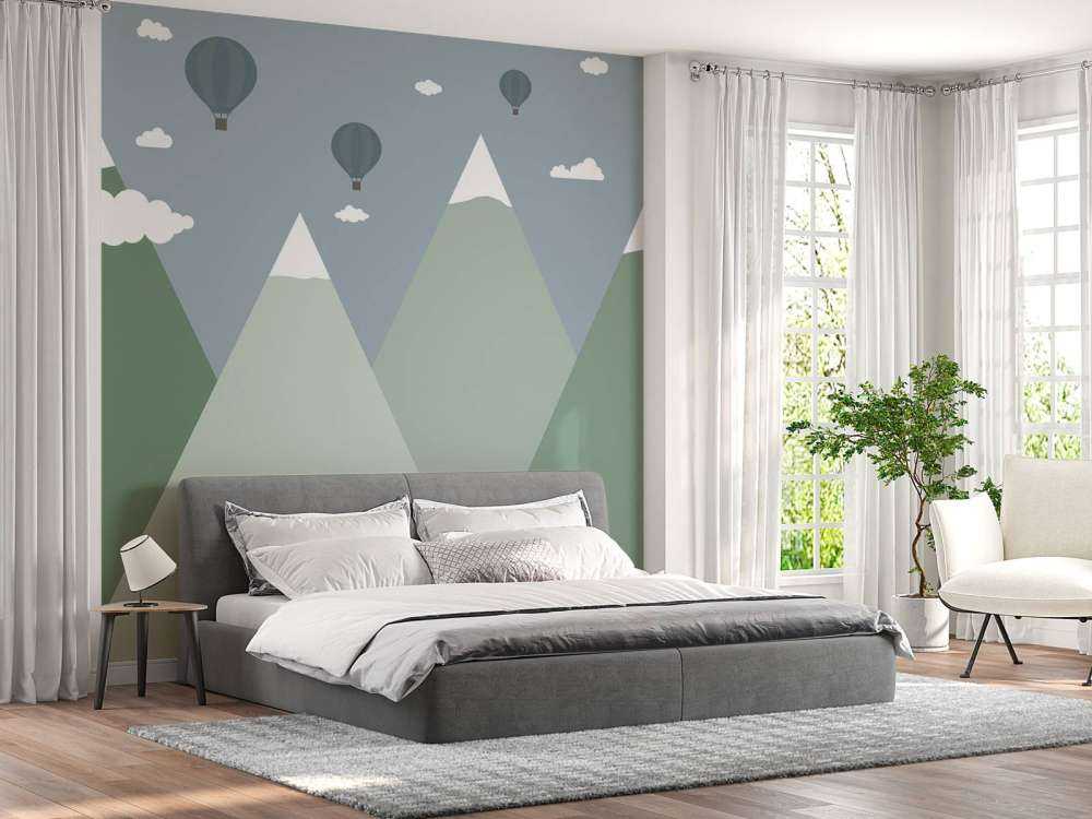 Berglandschaft mit Heissluftballons