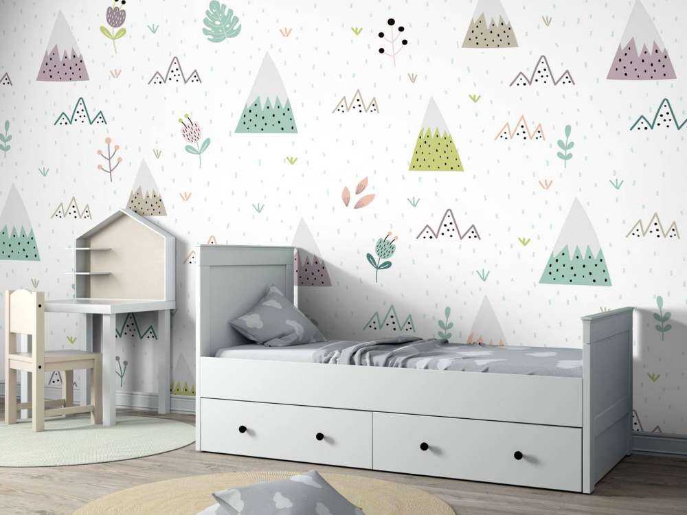 Berge, Pflanzen und Blumenmuster