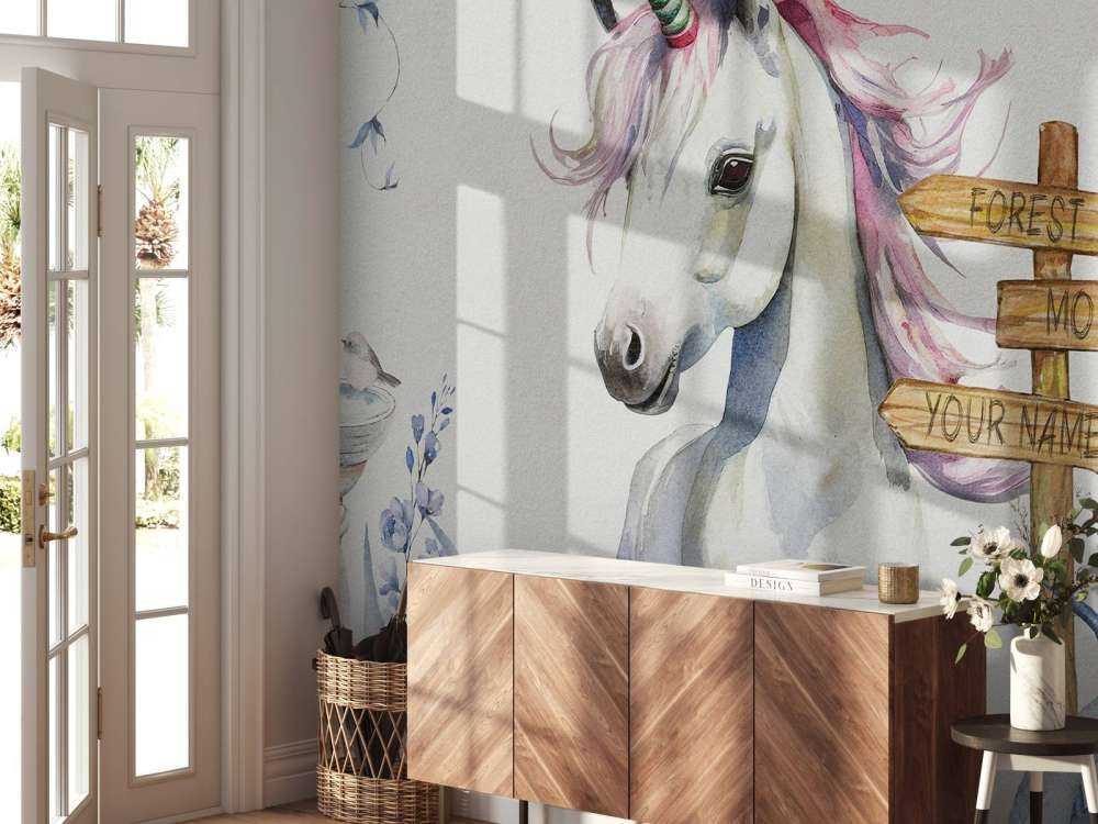 Baby Einhorn mit Pflanzen blau