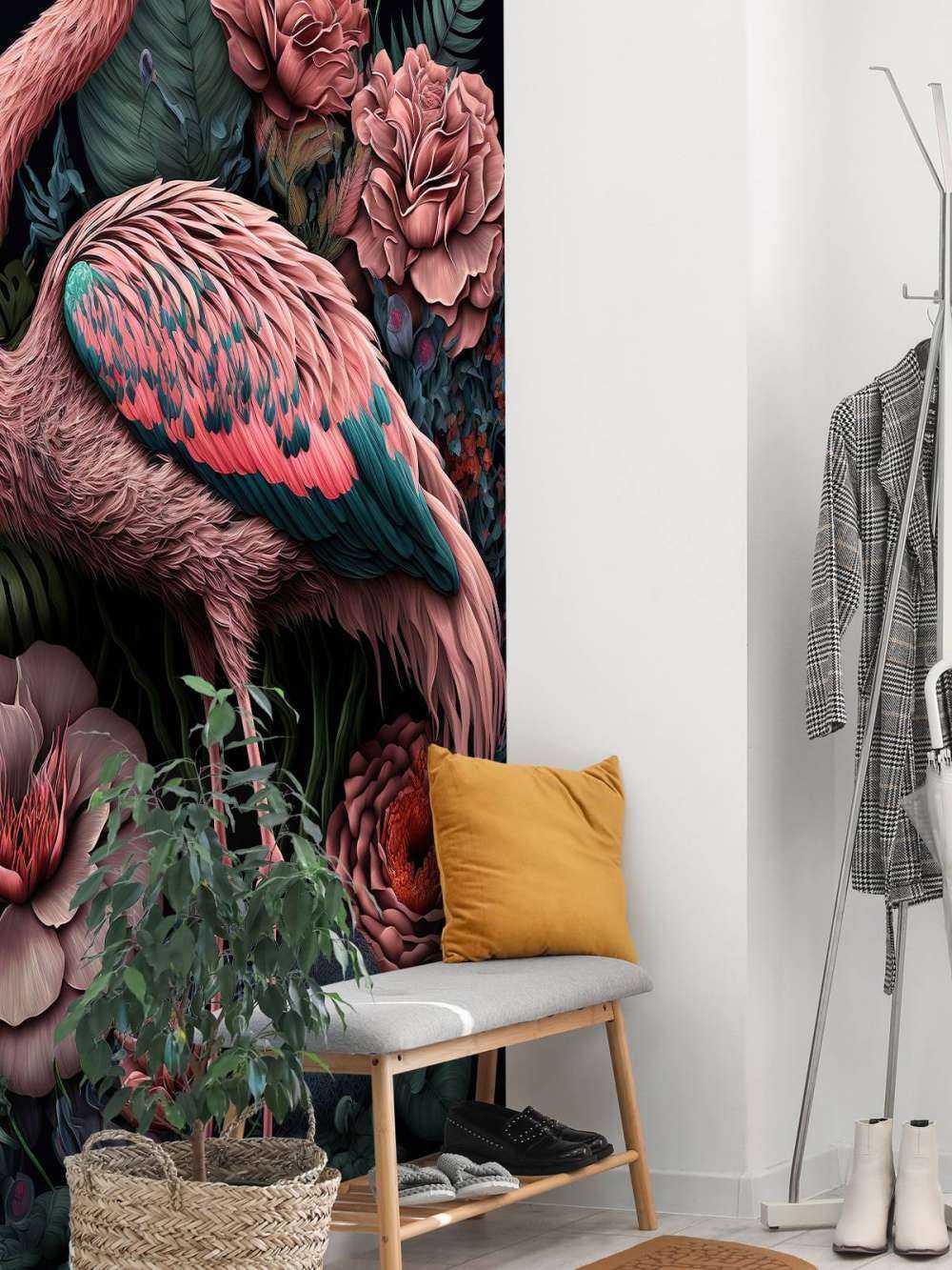 Flamingo Blumenpracht Nacht