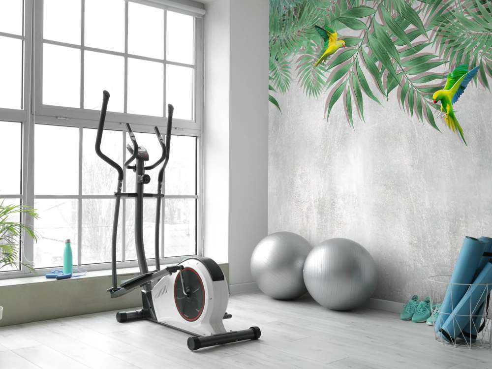 Tropische Blätter und Sittiche