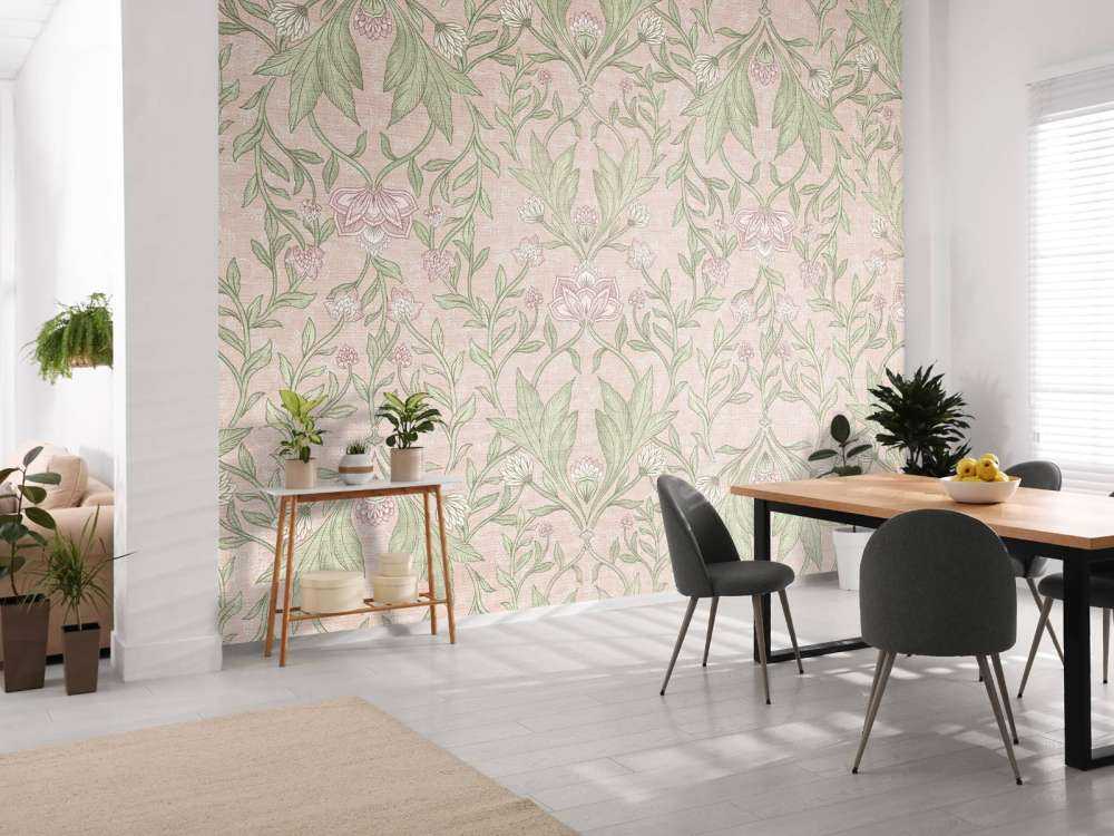 Morris Blumendamast - pastellrosa