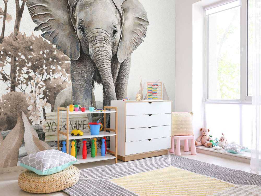 Elefantenbaby im Dschungel taupe