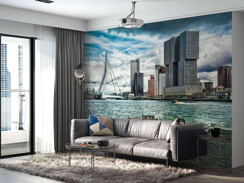 Skyline' Rotterdam mit Blick auf den Kop van Zuid in Farbe 