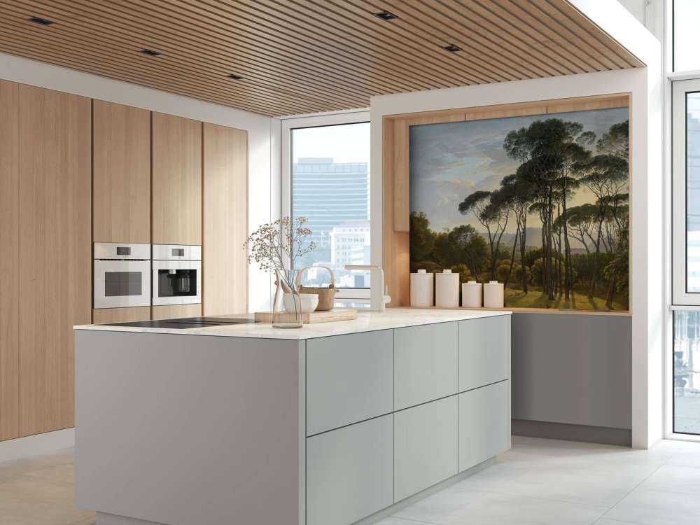 Italienische Landschaft mit Schirm Kiefern auf Fototapete