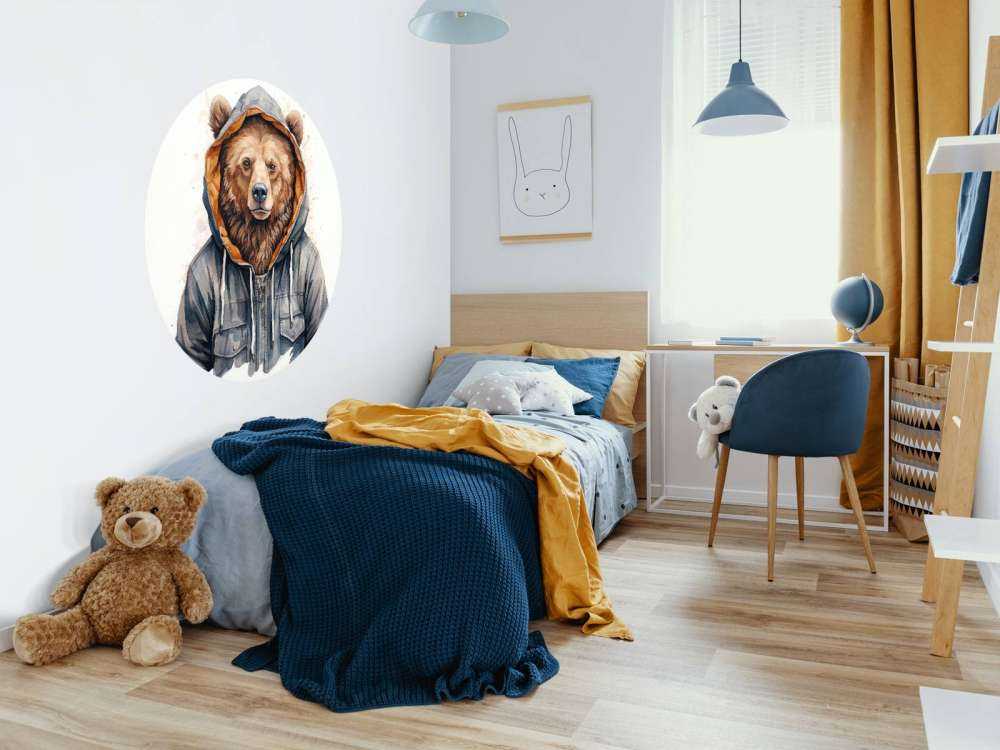 Aquarell-Cartoon-Grizzlybär in einem Hoodie