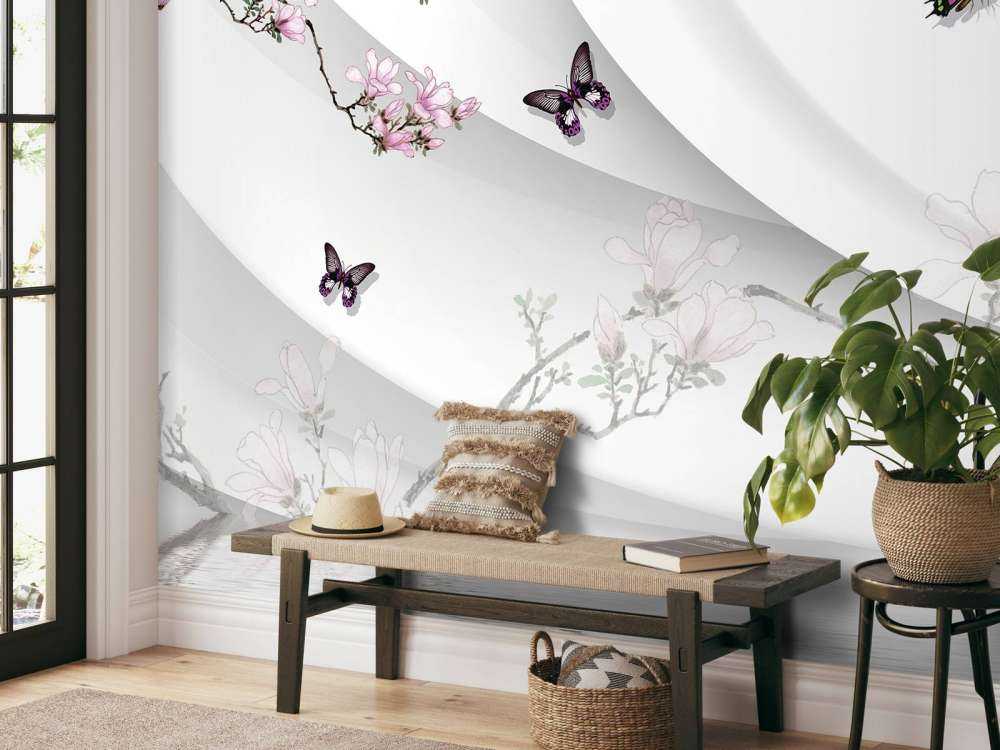 Weißer 3D-Hintergrund mit dekorativer Blüte