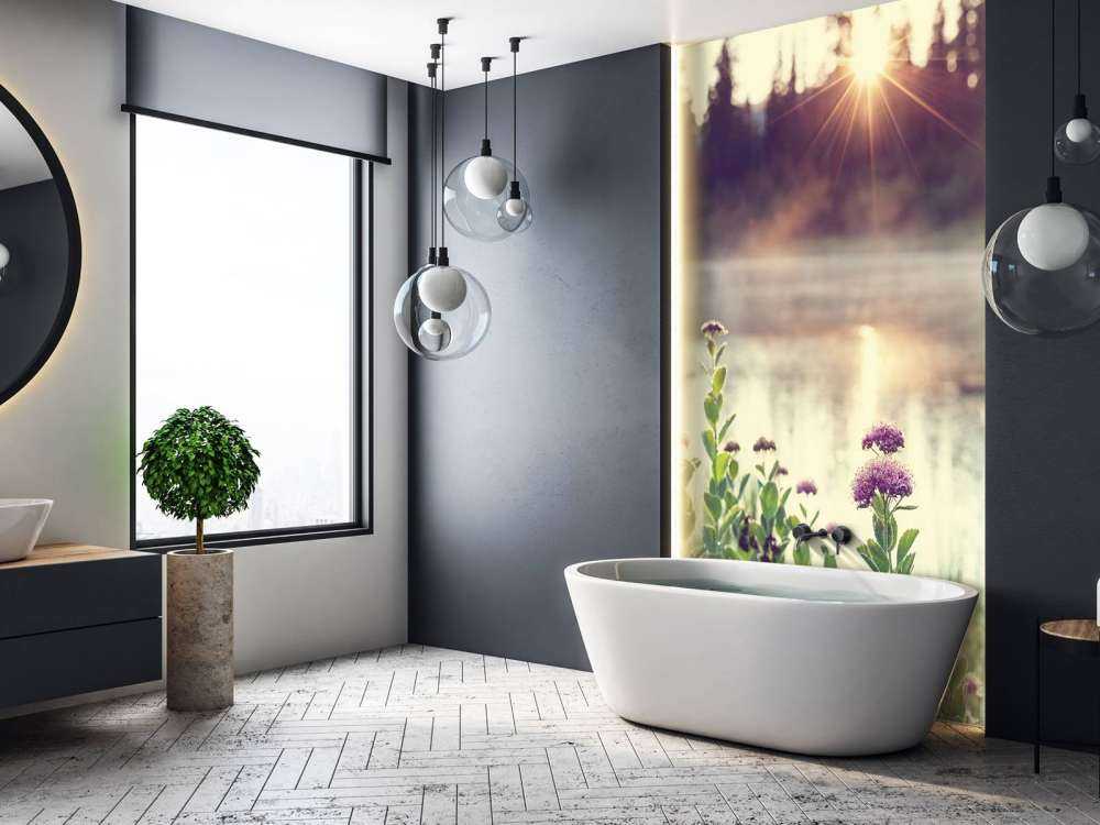 Dampfender See mit Blumen
