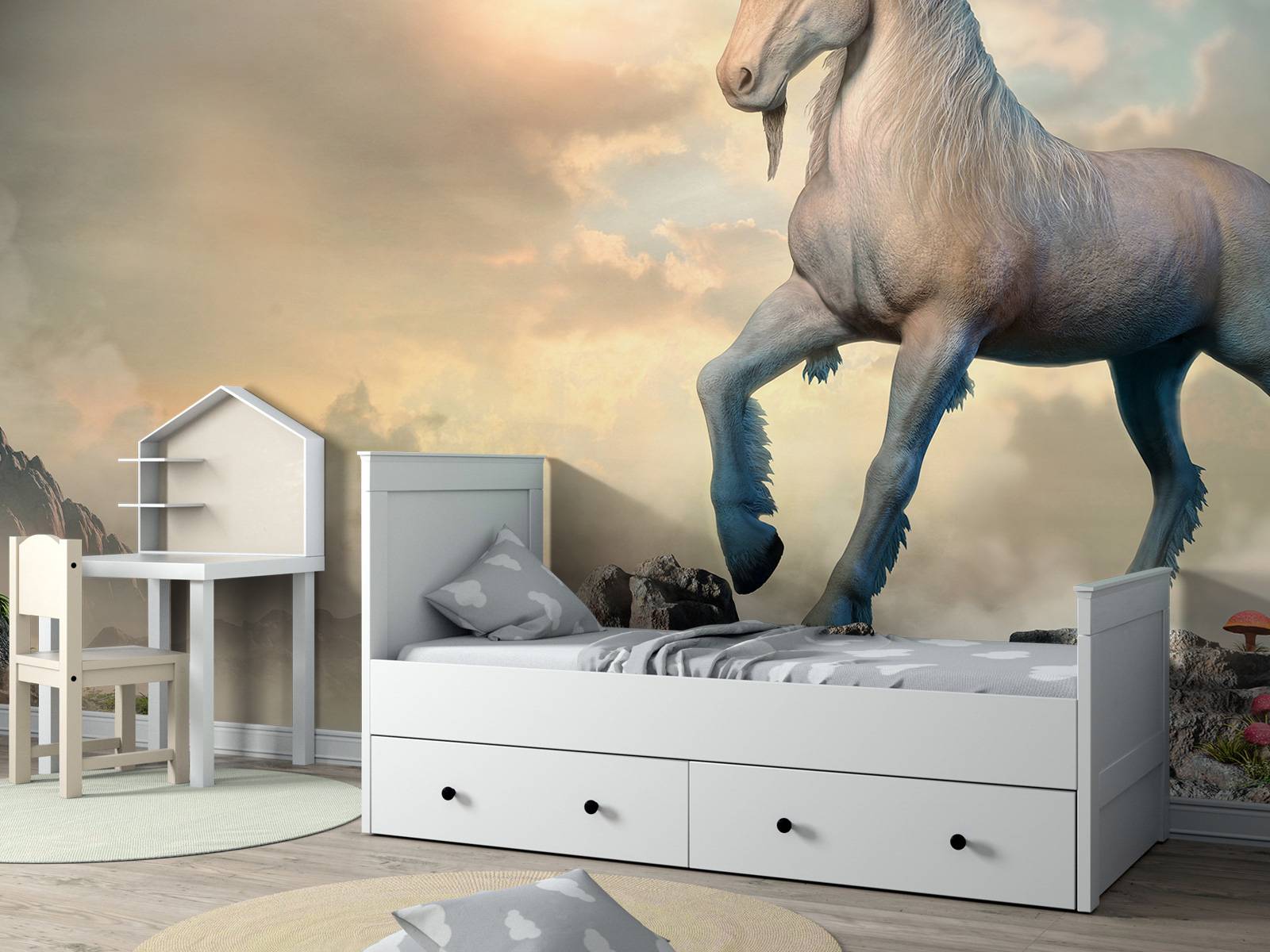 Einhorn auf den Felsen