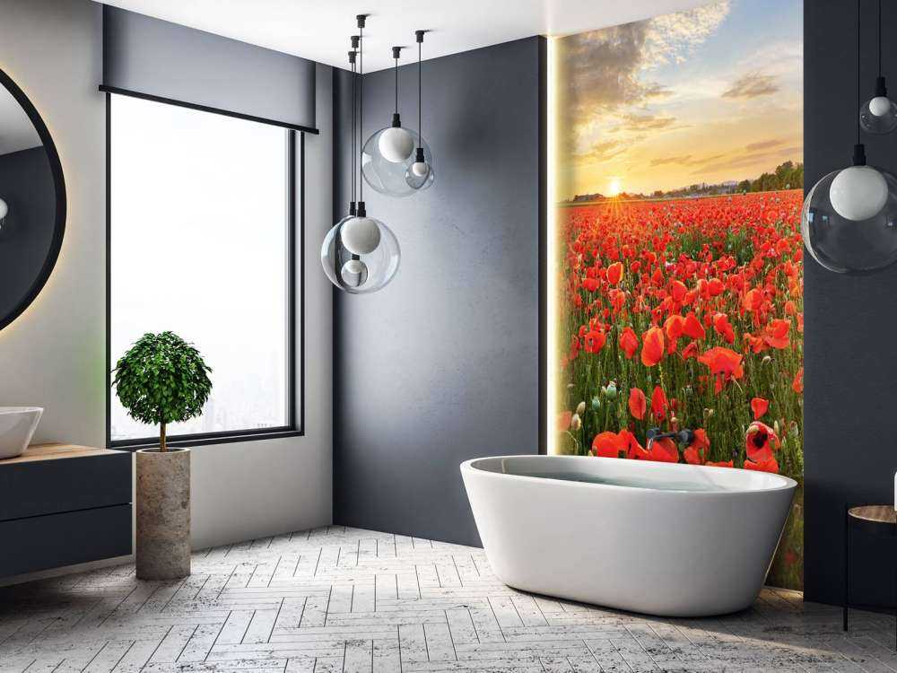 Sonnenuntergang mit Mohnblumen