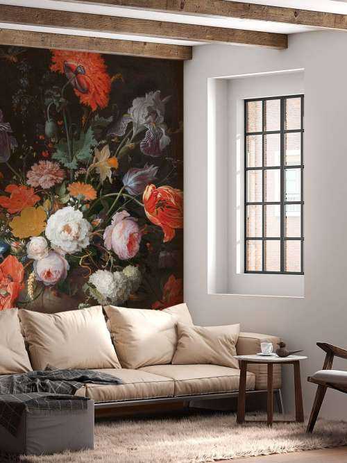 Stillleben mit Blumen und einer Uhr