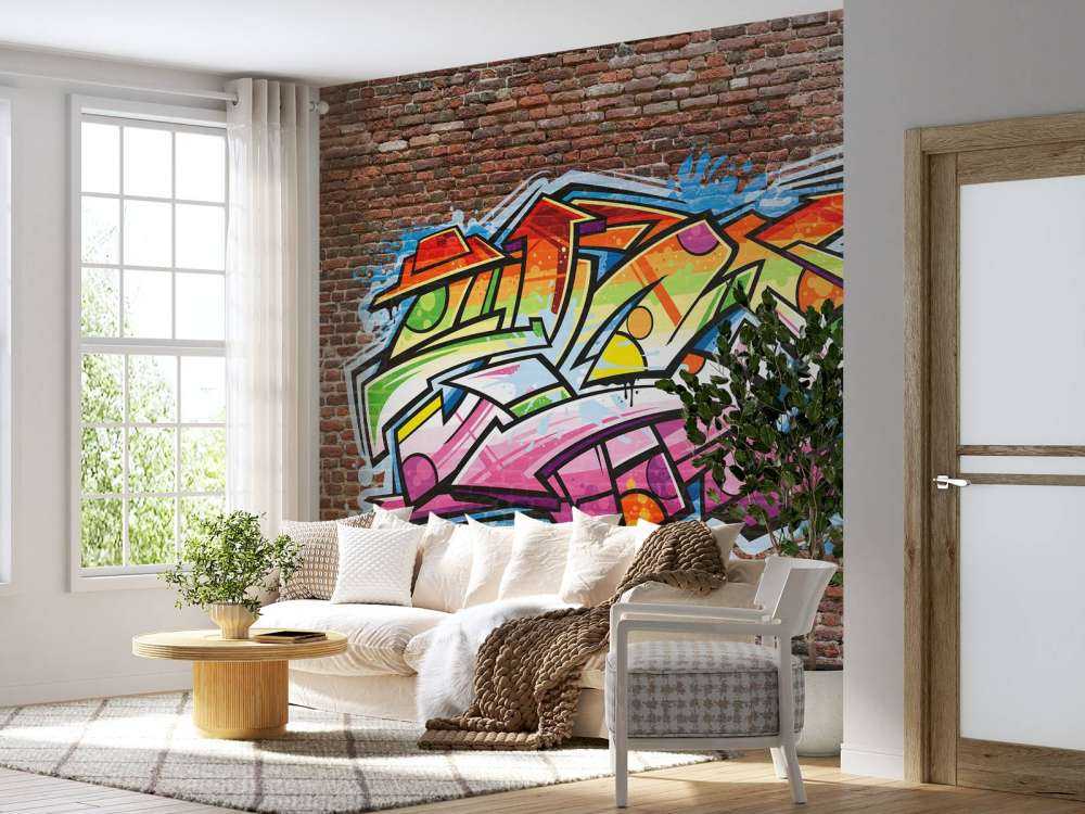 Graffiti auf rotem Backstein