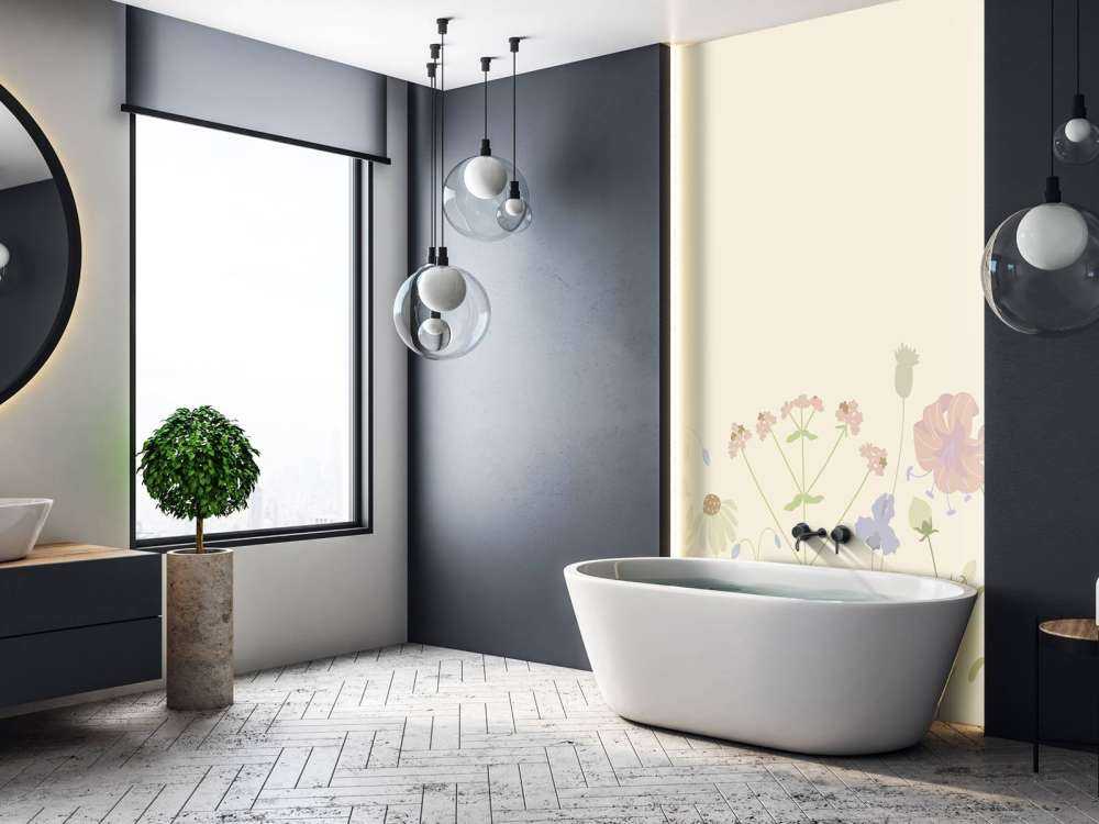 Blumenfeld beige, altrosa, grün und flieder
