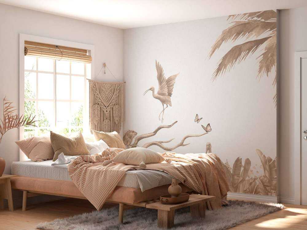 Zweig mit Dschungeltieren in Taupe