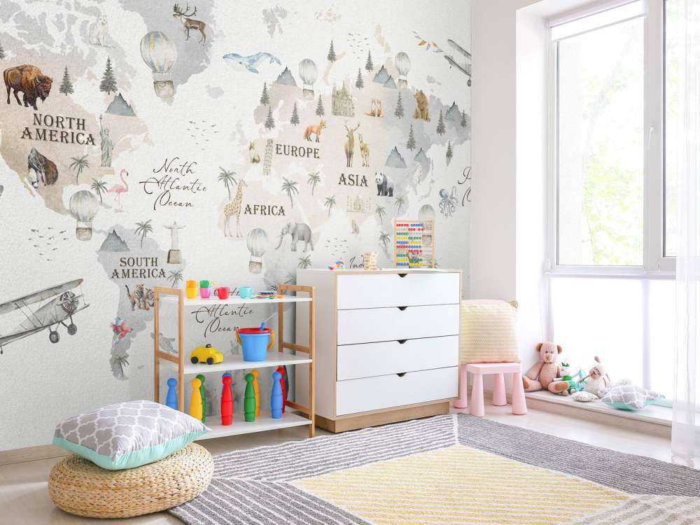 Weltkarte mit verschiedenen Tieren