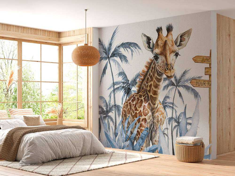Baby-Giraffe im Dschungel blau