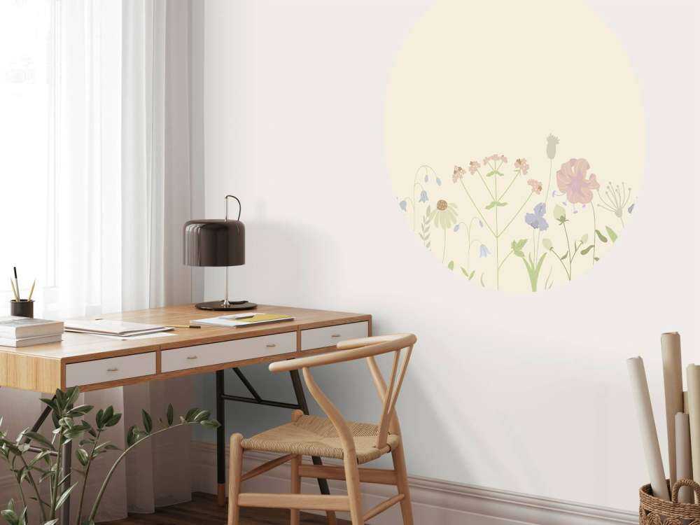 Blumenfeld beige, altrosa, grün und flieder