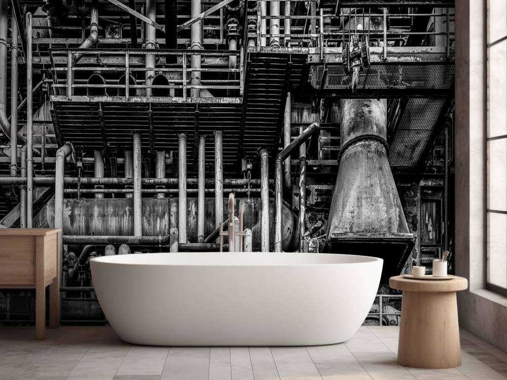 Altes Industriewerk in Schwarz-Weiß