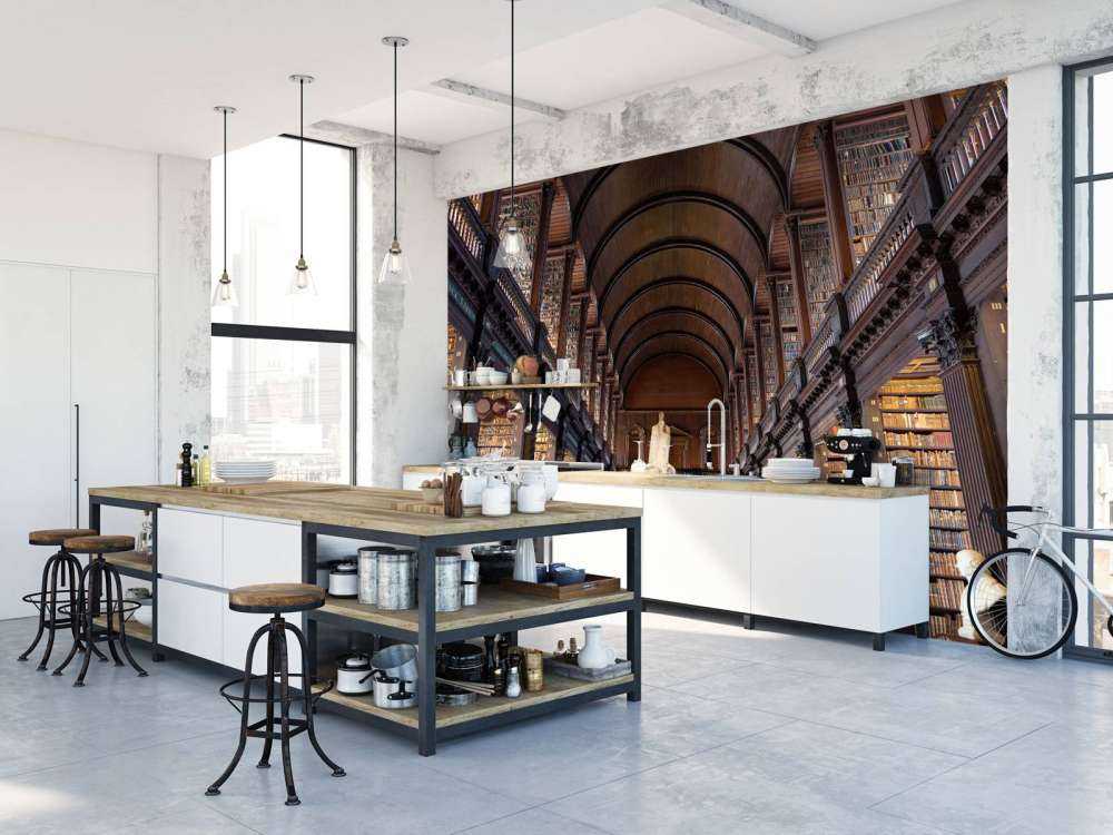 Klassische Bücherhalle mit Bögen