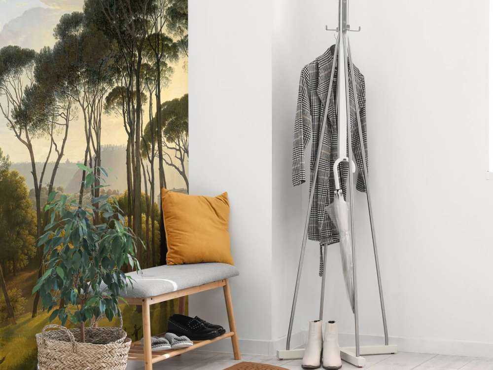 Italienische Landschaft mit Schirm Kiefern auf Fototapete