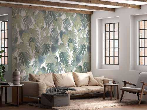 Tropische Palmen in Aquarelltechnik