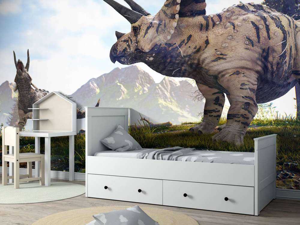 Dinosaurier wandern durch die Landschaft