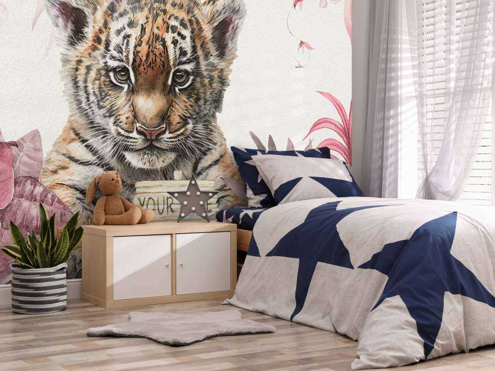 Niedlicher Tiger mit Pflanzen rosa