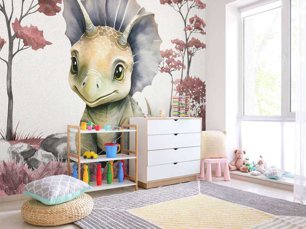 Baby-Triceratops im rosa Dschungel