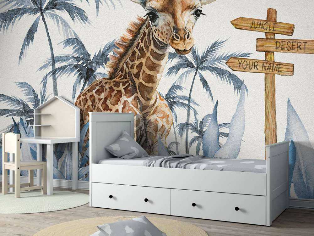 Baby-Giraffe im Dschungel blau