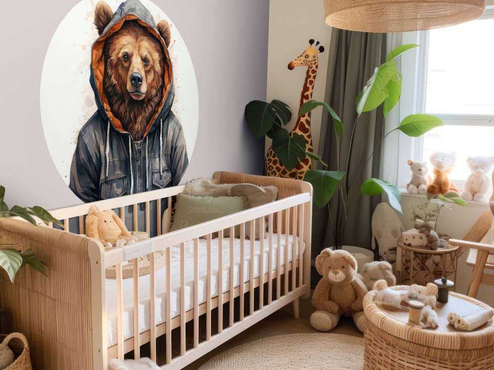 Aquarell-Cartoon-Grizzlybär in einem Hoodie