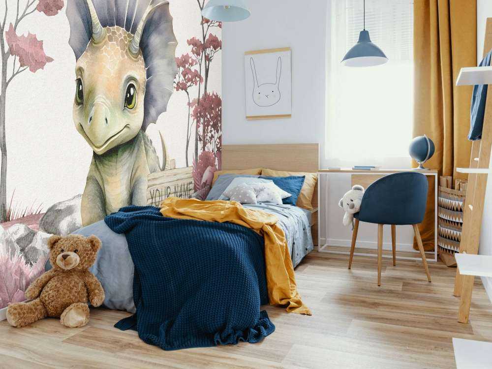 Baby-Triceratops im rosa Dschungel