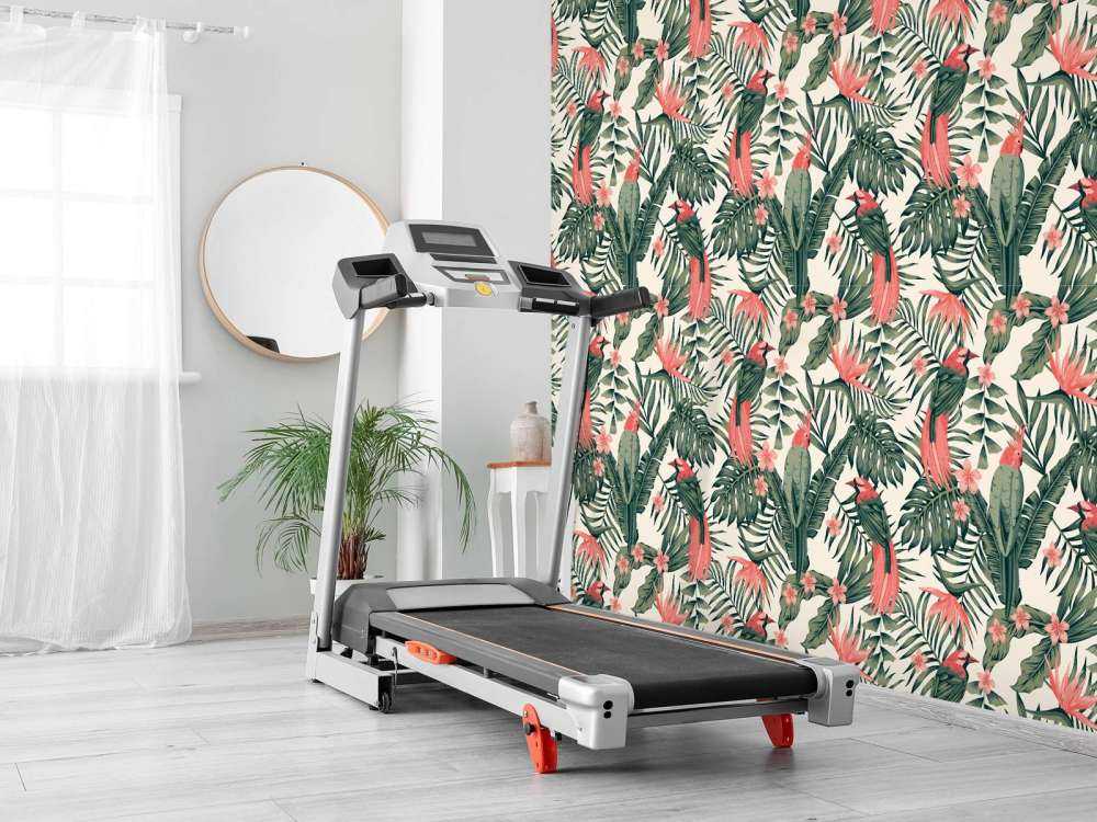 Tropische Pflanzen, Blumen und Vögel