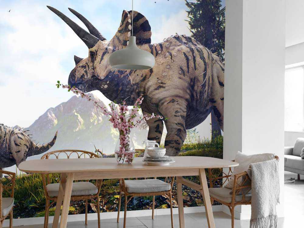 Dinosaurier wandern durch die Landschaft