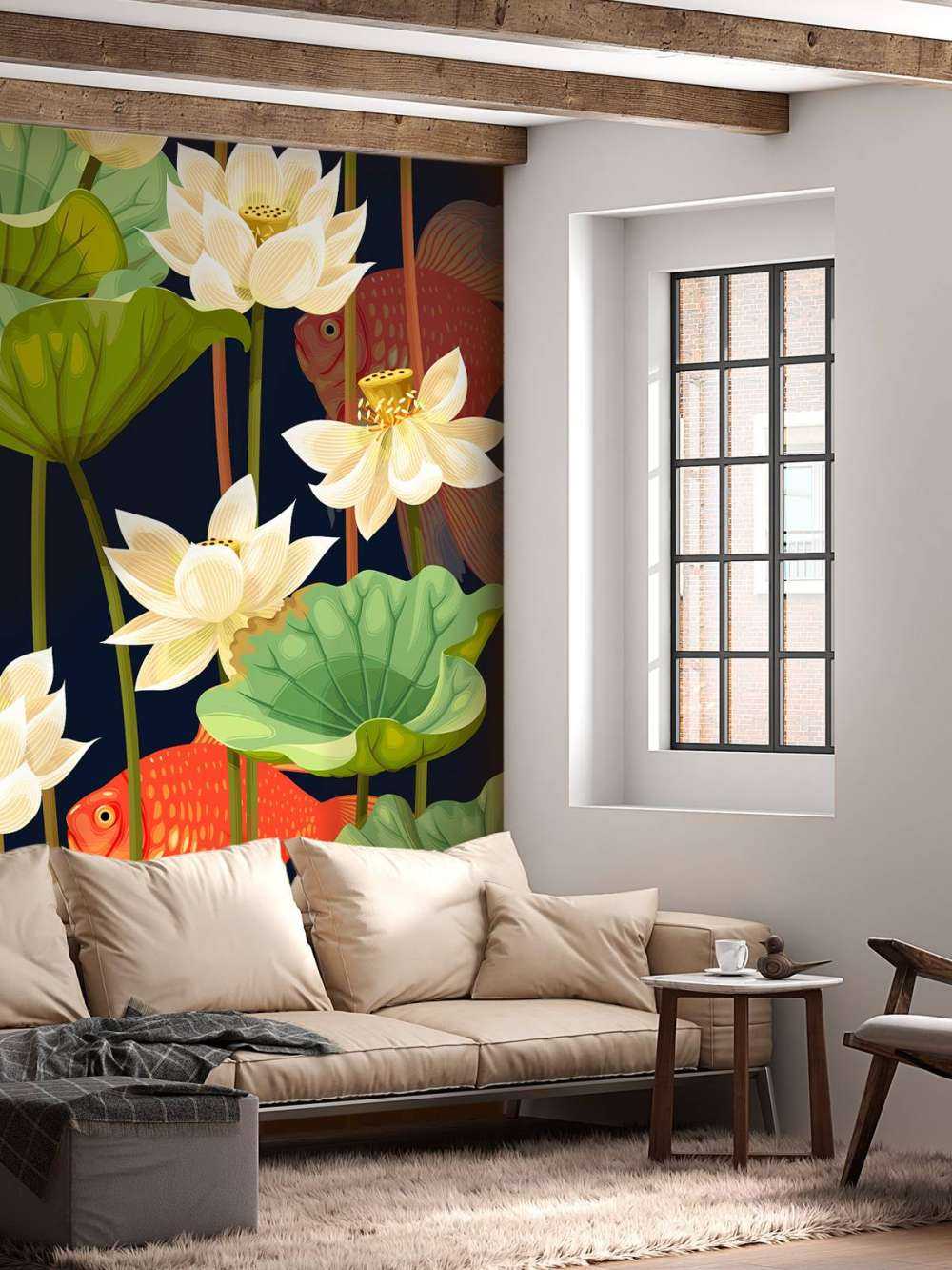 Lotosblumen und Fische